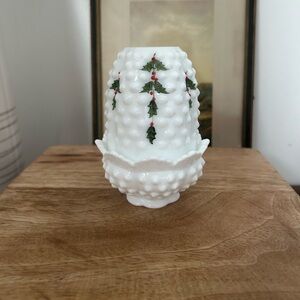 Fenton Hobnail Fairy Lamp Holly Pattern